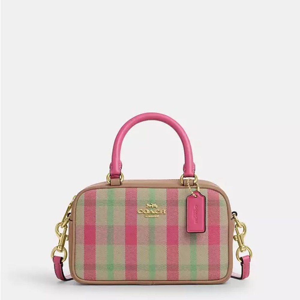 Coach Plaid Satchel in Pink and Green